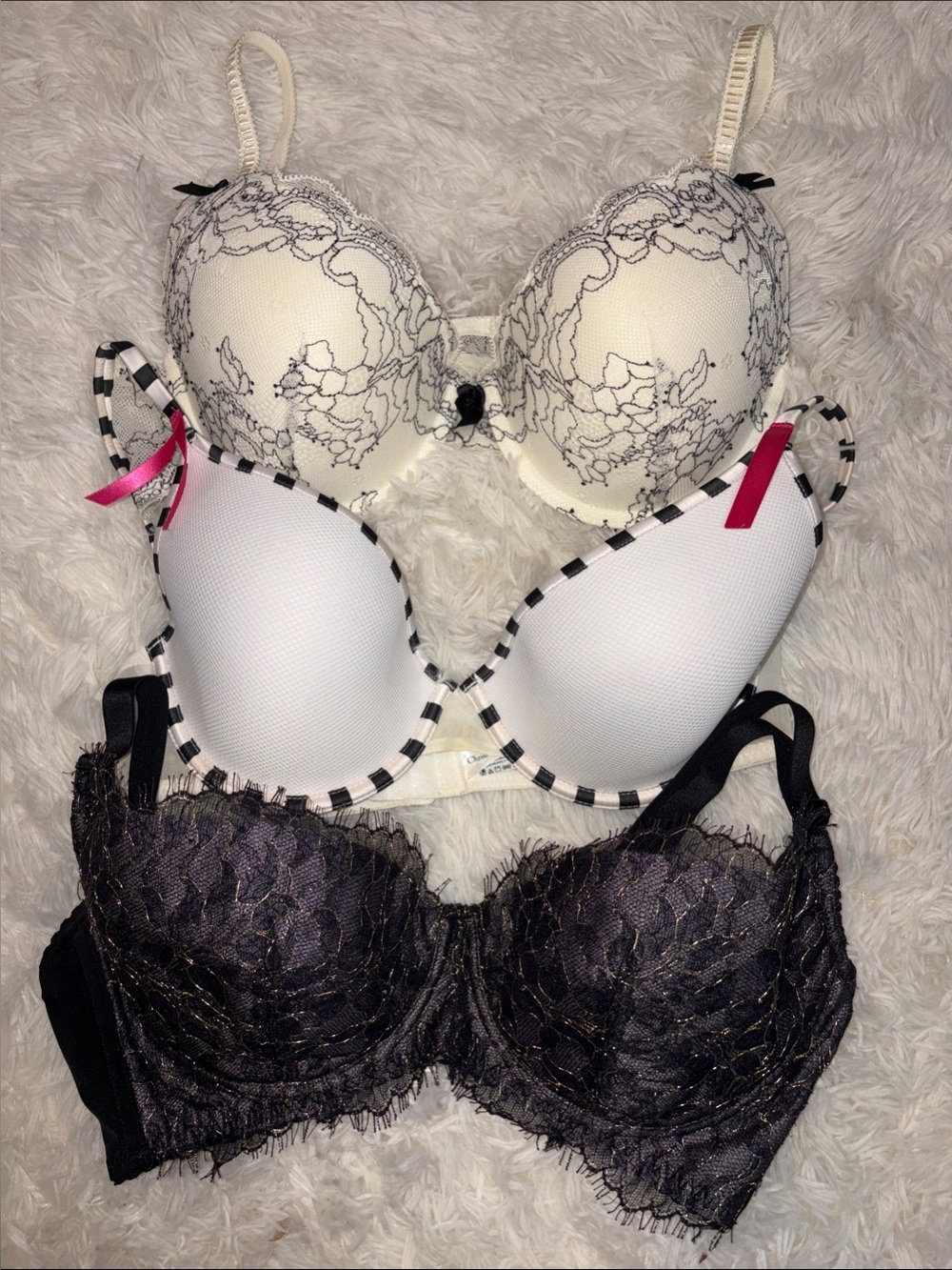 3 Bra Set - White, Cream, Black 36D